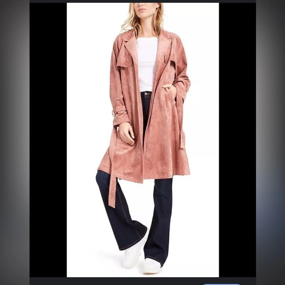 Oat New York Suede Blush long tie belt Trench Coat Medium with pockets - Picture 6 of 12